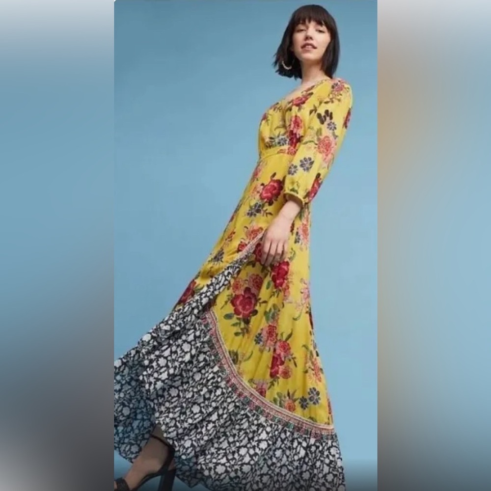 Anthropologie Farm Rio Sunlit Floral Wrap Maxi Dress